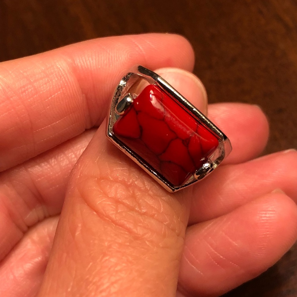 Gorgeous rectangle red turquoise stone. Size 7 1/2